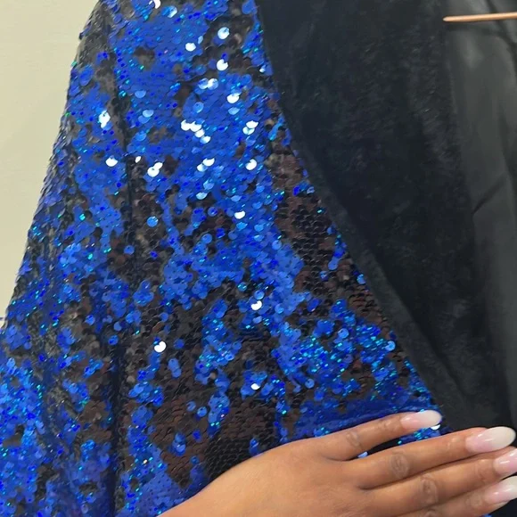 NWOT: Unbranded Black & Blue Sequin Suit Blazer - Picture 5 of 9